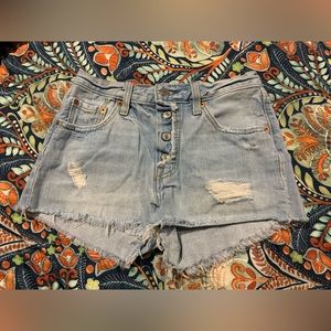 Levi’s Light Wash Distressed Denim Shorts